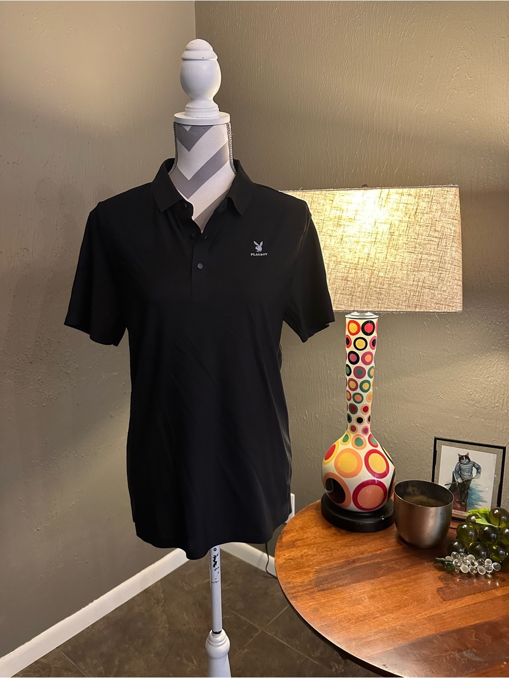 PLAYBOY Black Polo with Embroidered Bunny Logo